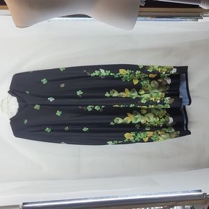 VINTAGE GRANADA Black Green Floral Mock Cinch Shoulder Mumu Kaftan Housecoat